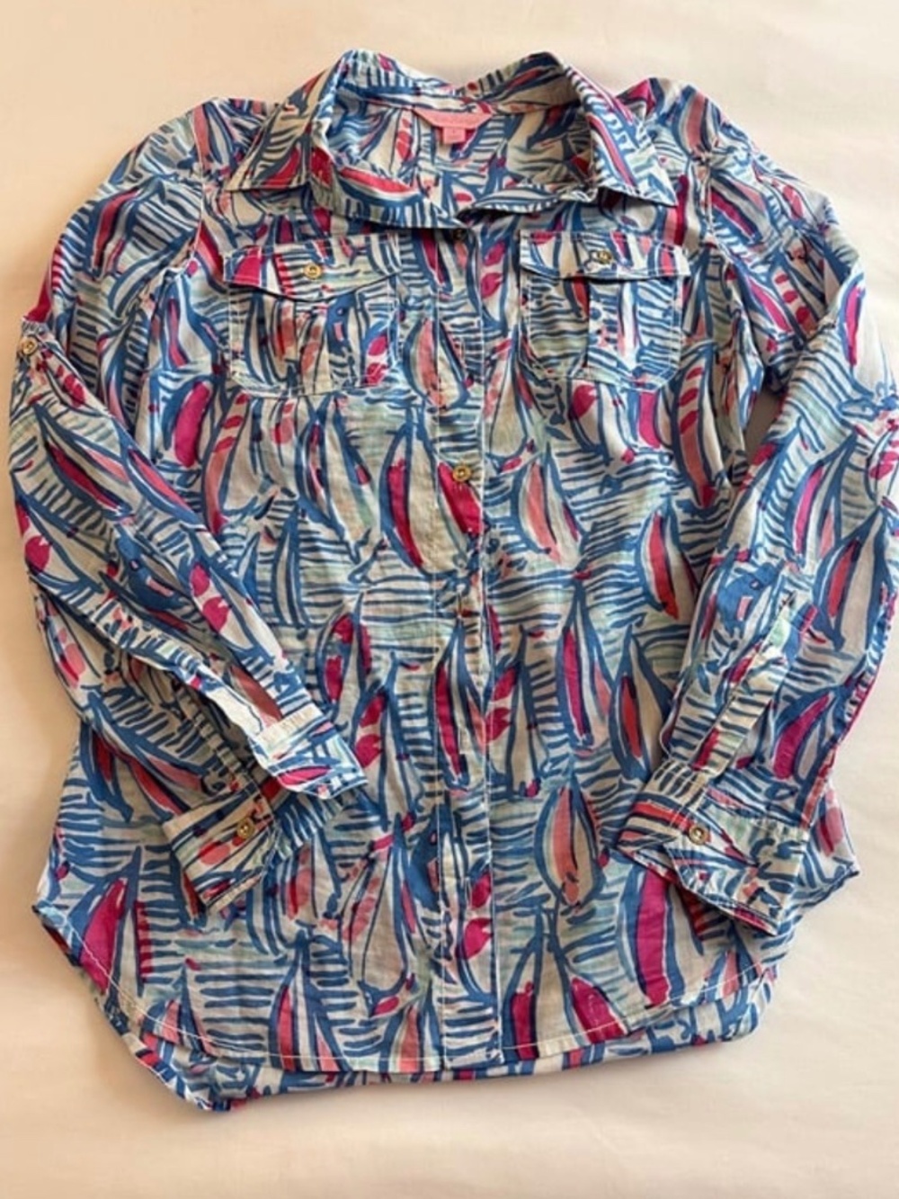 Lilly Pulitzer Cruiser Resort White Red Right Return Sailboat Print Shirt Size 2